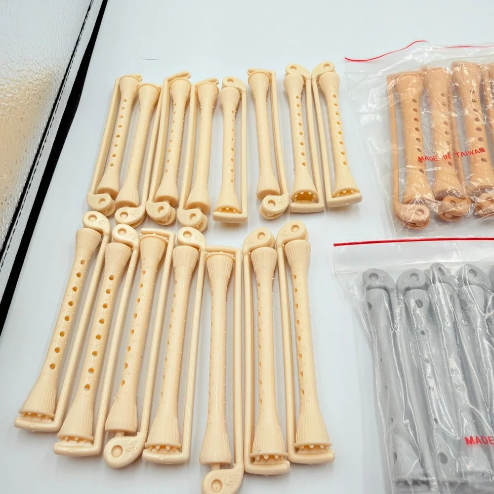 Vintage Toni Silkwave Hair Perm Rods End Papers Set Tan Gray Plastic MCM Beauty
